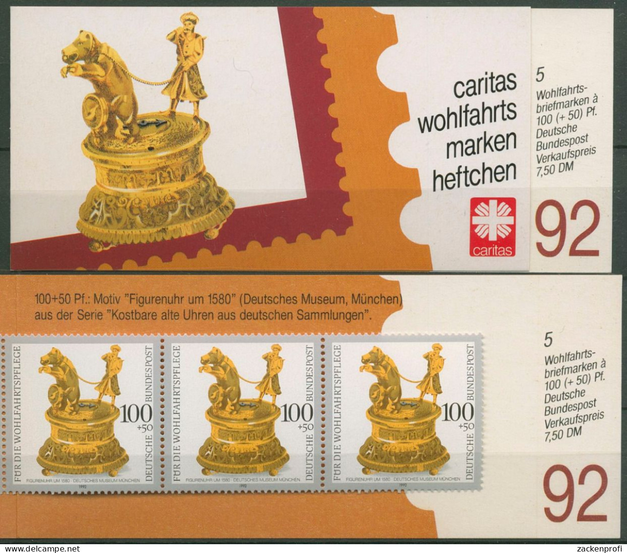 Bund Caritas 1992 Uhren Markenheftchen (1634) MH 8 Postfrisch (C99978) - Sonstige & Ohne Zuordnung