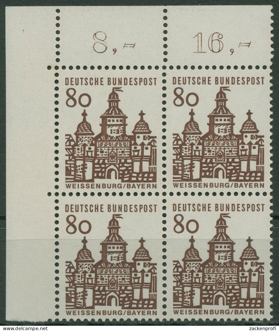 Bund 1964/65 Bauwerke Klein, Weissenburg Bayern 461 4er-Block Ecke 1 Postfrisch - Ungebraucht