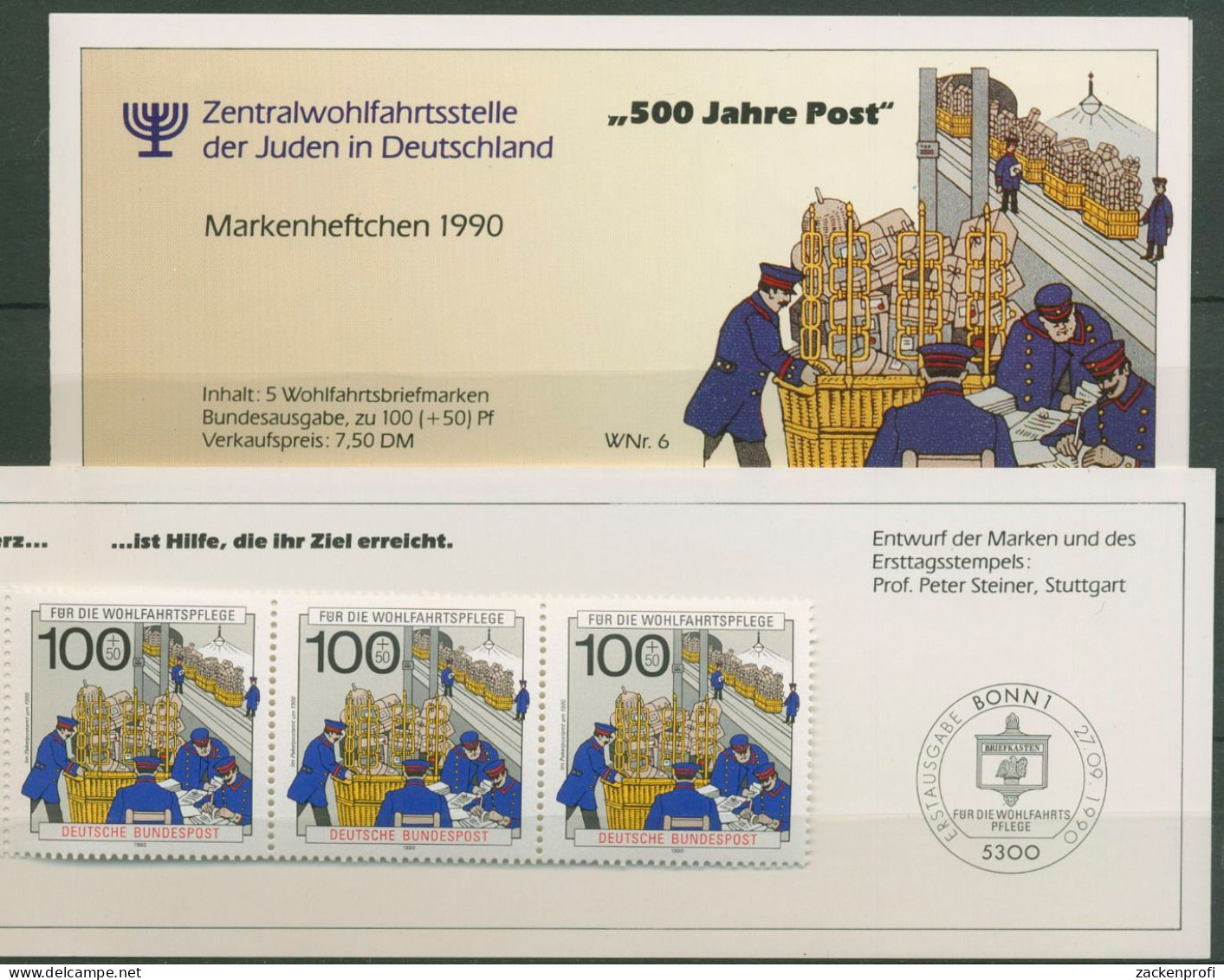 Bund ZWST Juden 1990 Postamt Markenheftchen (1476) MH 6 Postfrisch (C60024) - Other & Unclassified