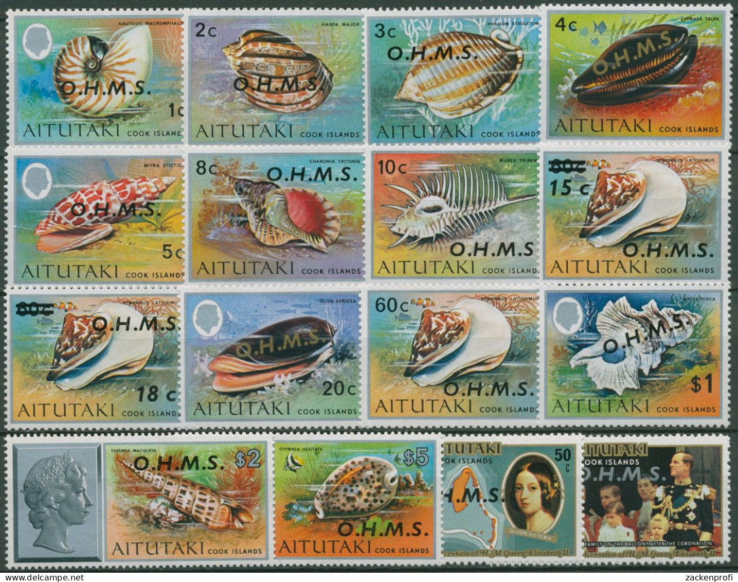 Aitutaki 1978 Dienstmarken Schnecken Muscheln D 1/16 Postfrisch - Aitutaki
