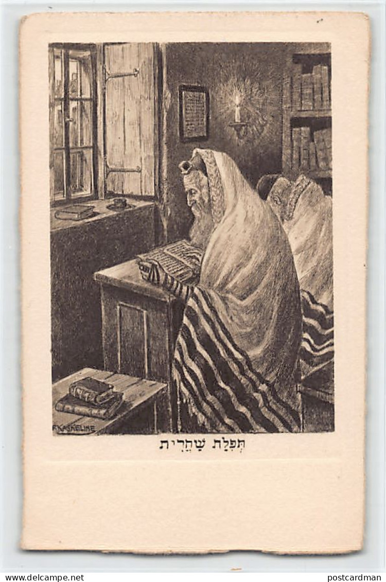Judaica - GERMANY - Morning Prayer, Etching By F. Kaskeline - Publ. W. S. Schröder  - Judaika