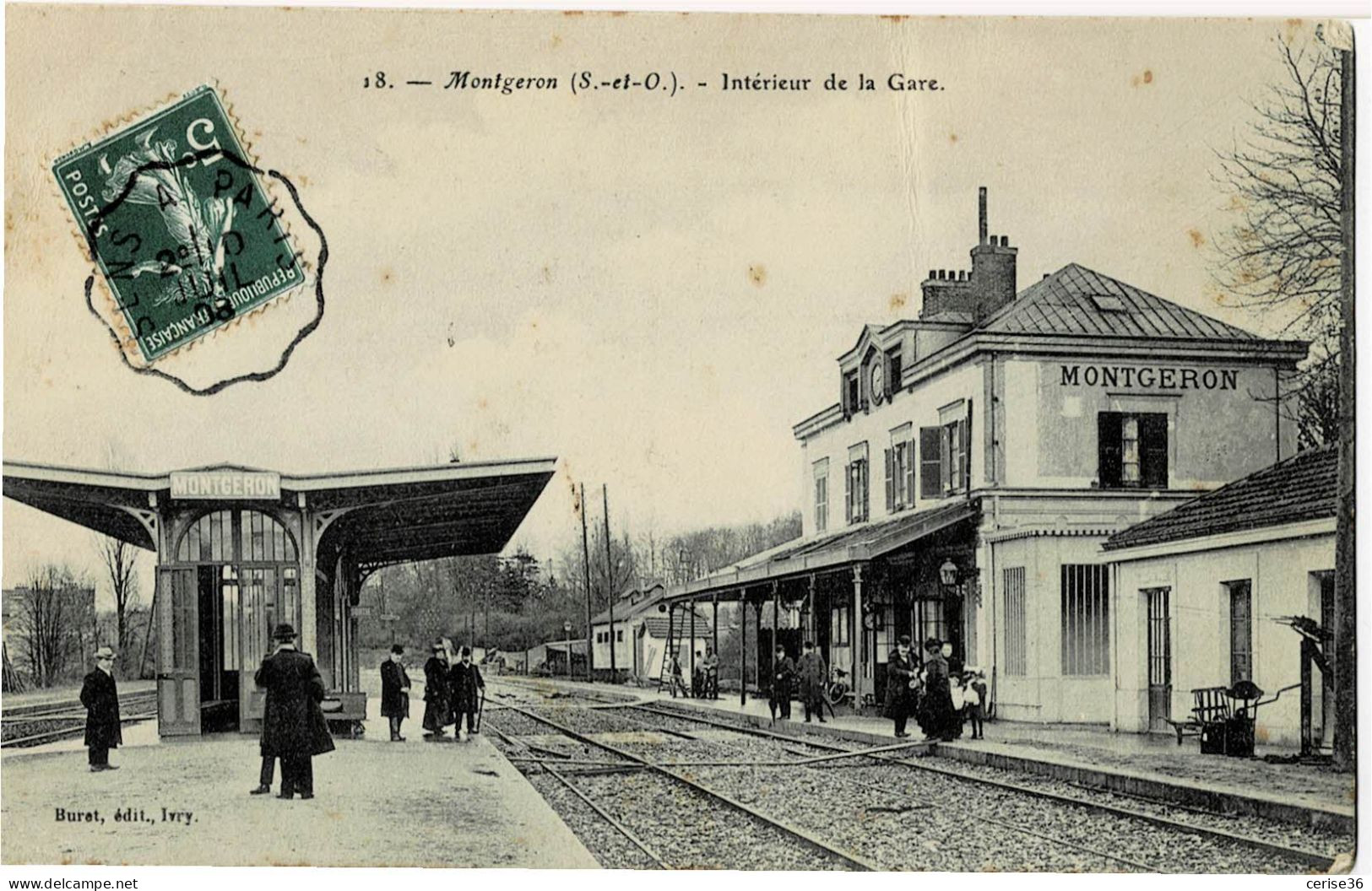 Montgeron Intérieur De La Gare Circulée En 1908 - Montgeron