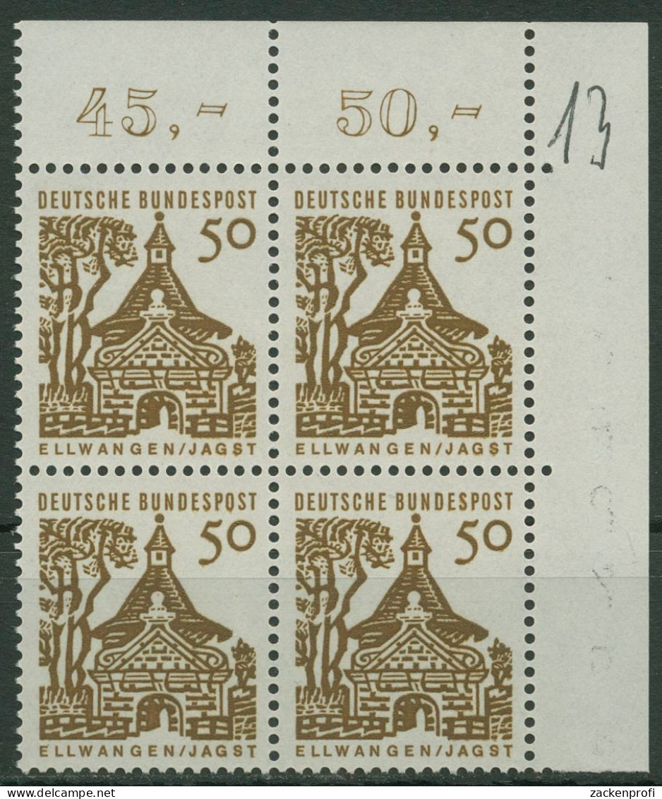 Bund 1964/65 Bauwerke Klein Schlosstor Ellwangen 458 4er-Block Ecke 2 Postfrisch - Unused Stamps