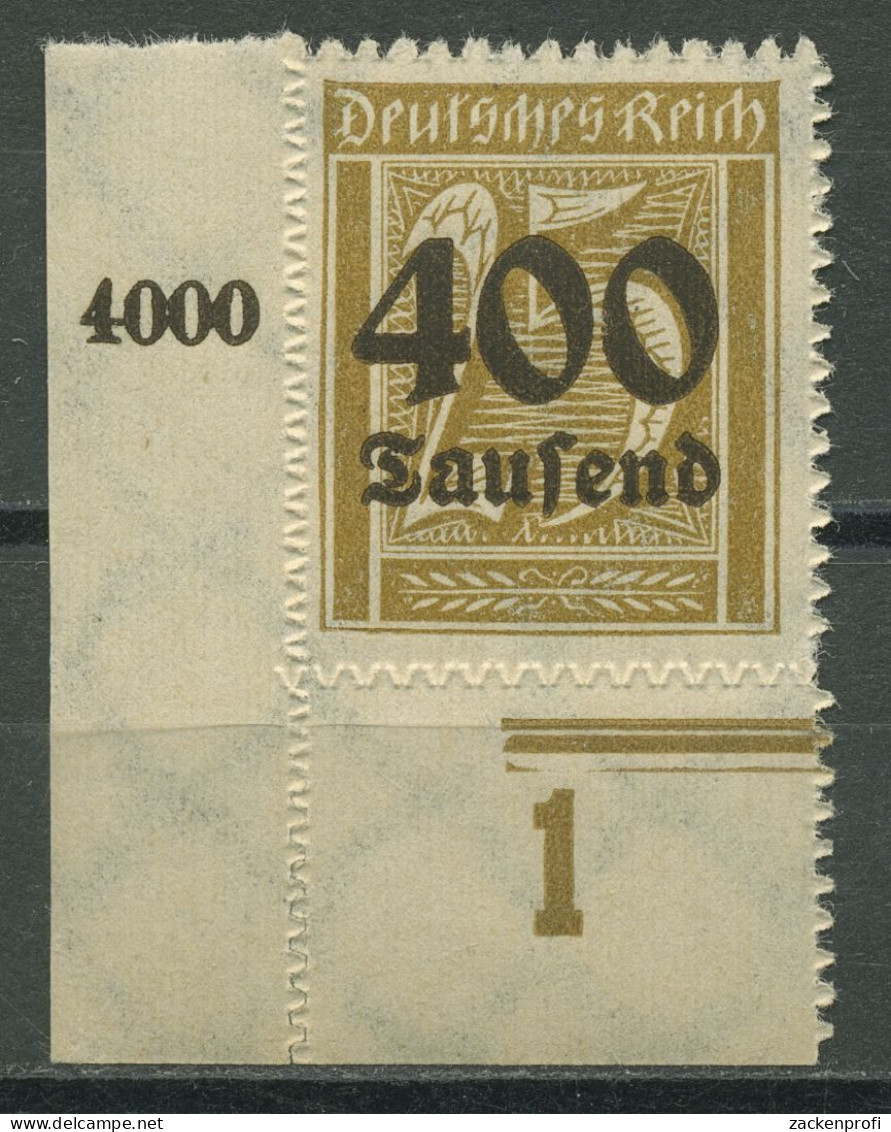 Deutsches Reich 1923 Ziffern Rechteck Platte 298 P UR Ecke 3 Postfrisch - Ungebraucht