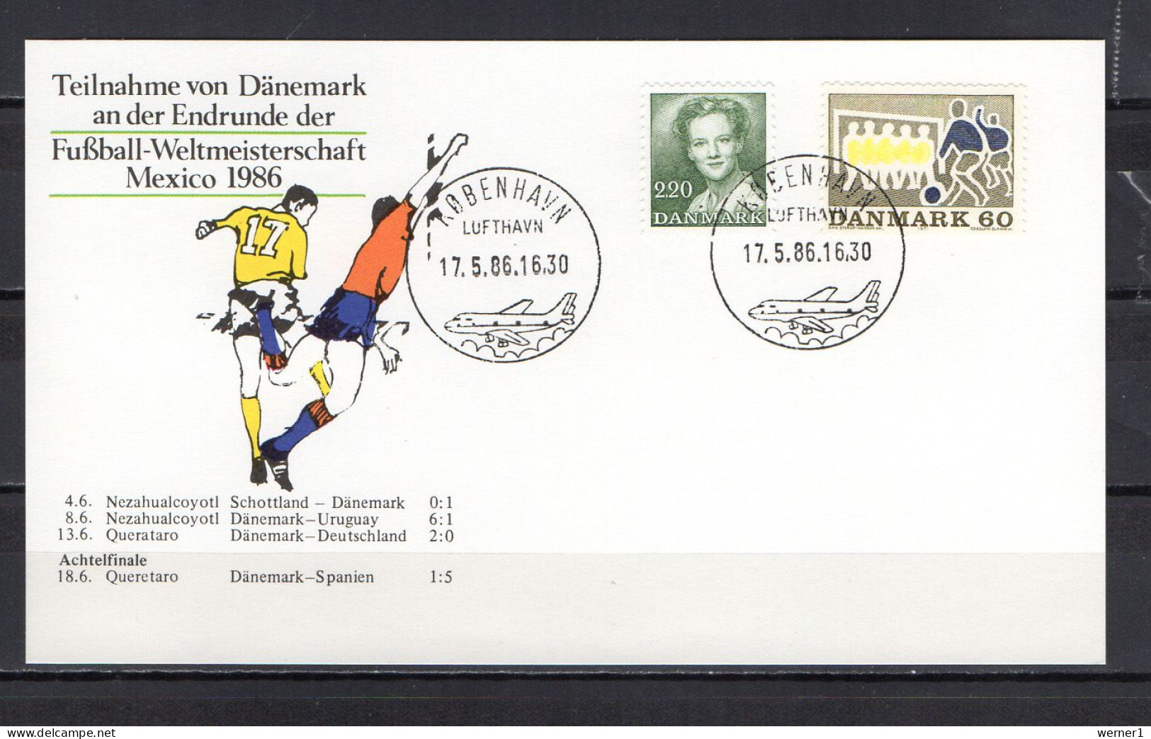 Denmark 1986 Football Soccer World Cup Commemorative Postcard With Results Of The Denmark Team - 1986 – Mexiko