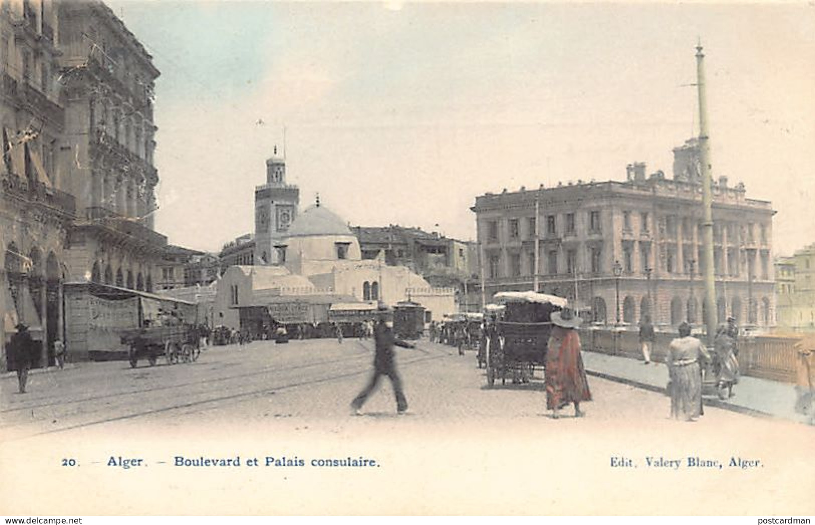 ALGER - Boulevard Et Palais Consulaire - Ed. Valéry Blanc (Editeur Rare) 20 Aquarellée - Algiers