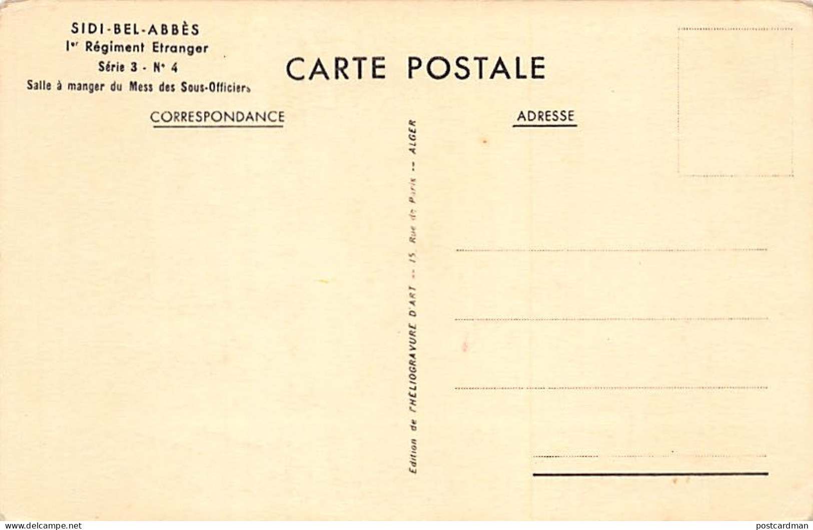 Algérie - SIDI BEL ABBÈS - Légion Étrangère - Salle à Manger Du Mess Des Sous-Officiers - Ed. 1er Régiment Étranger Séri - Sidi-bel-Abbès