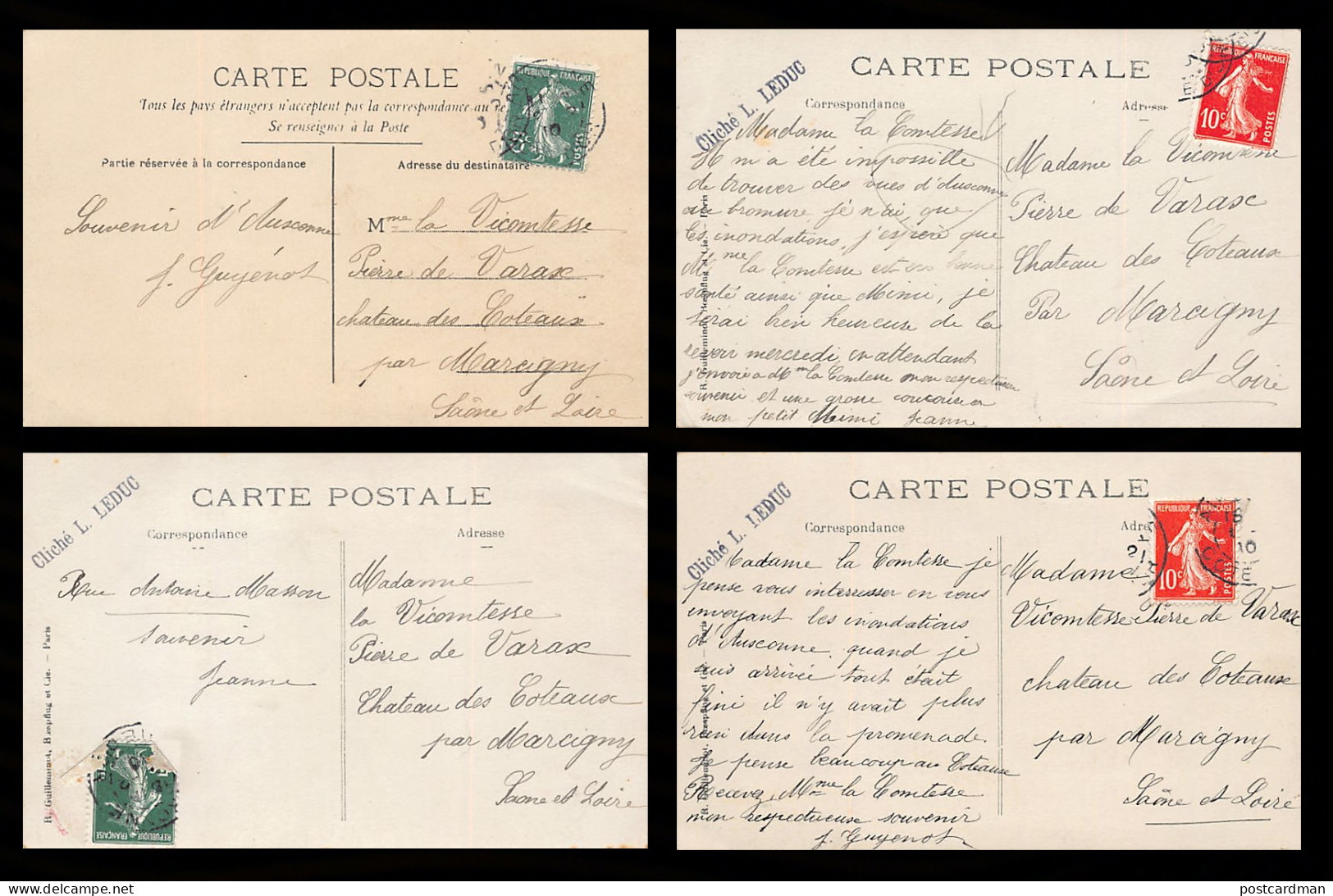 AUXONNE (21) Les Inondations - Année 1911 - Série De 4 Cartes Photo - Ed. L. Leduc  - Auxonne
