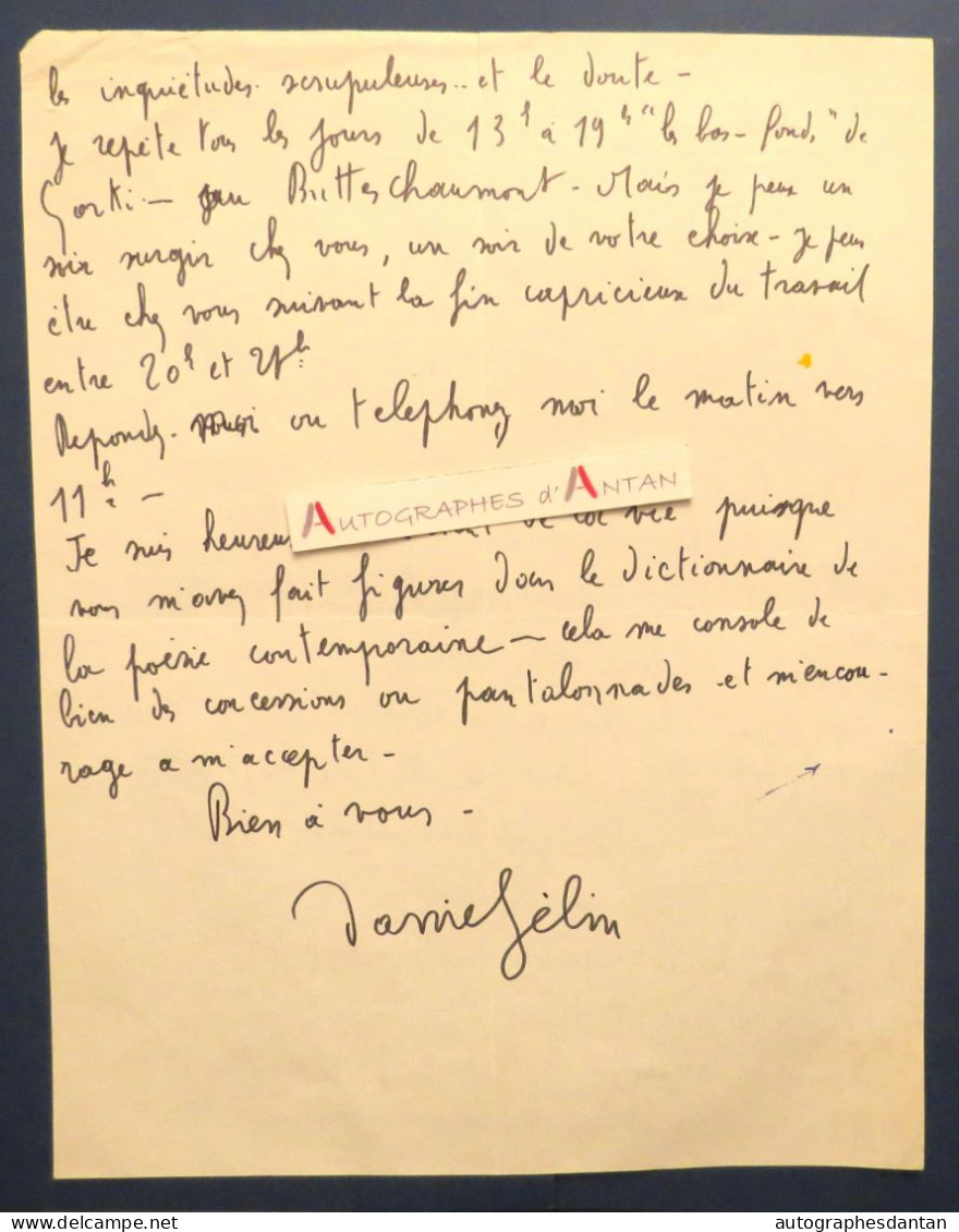 ● L.A.S Daniel GELIN Acteur Cinéma à Jean ROUSSELOT Les Bas-fonds" De Gorki Buttes Chaumont Né Angers Lettre Autographe - Actors & Comedians