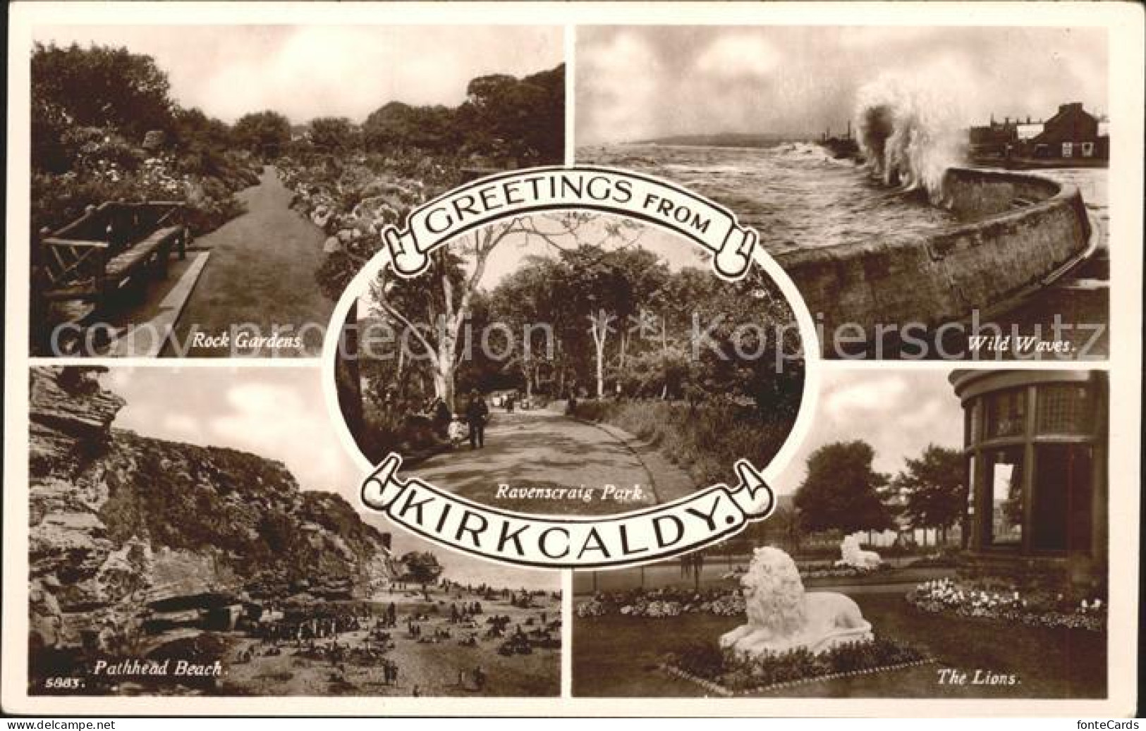 11732531 Kirkcaldy Rock Gardens Wild Waves Beach Lions Sculpture Ravenscraig Par - Sonstige & Ohne Zuordnung