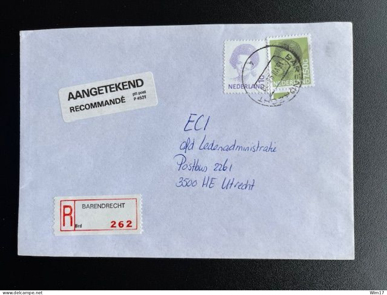 NETHERLANDS 1993 REGISTERED LETTER BARENDRECHT TO UTRECHT 13-07-1993 NEDERLAND AANGETEKEND - Lettres & Documents