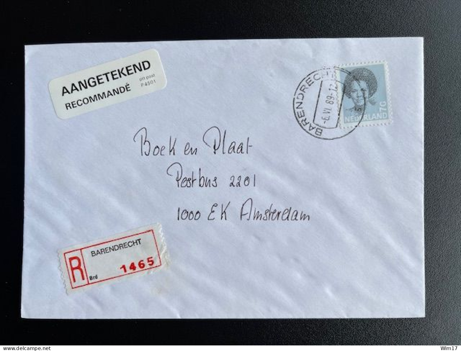 NETHERLANDS 1989 REGISTERED LETTER BARENDRECHT TO AMSTERDAM 06-06-1989 NEDERLAND AANGETEKEND - Covers & Documents