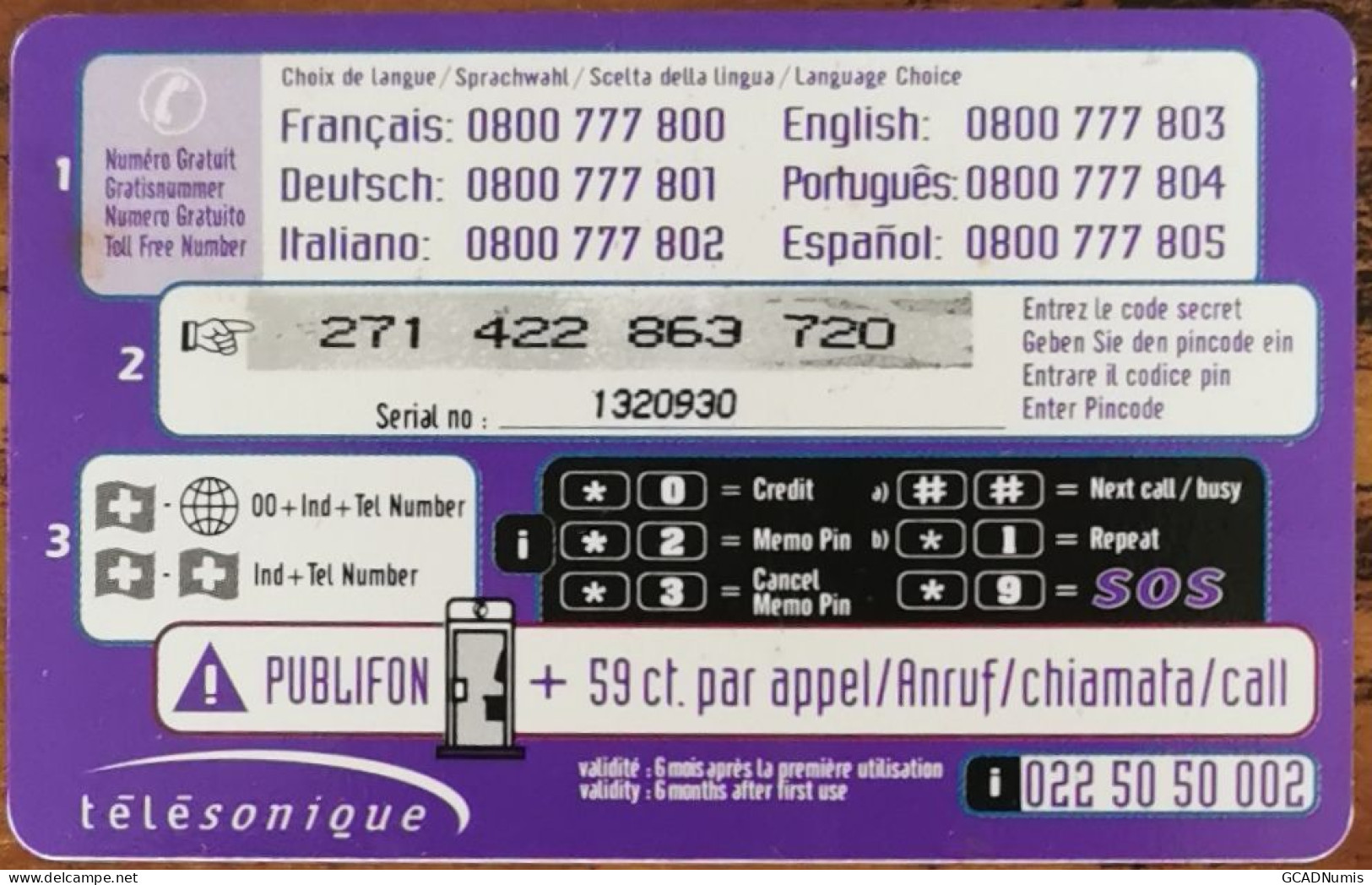 Carte De Recharge - T-card - Satellite Télésonique 10 Fr Suisse ~54 - Schweiz