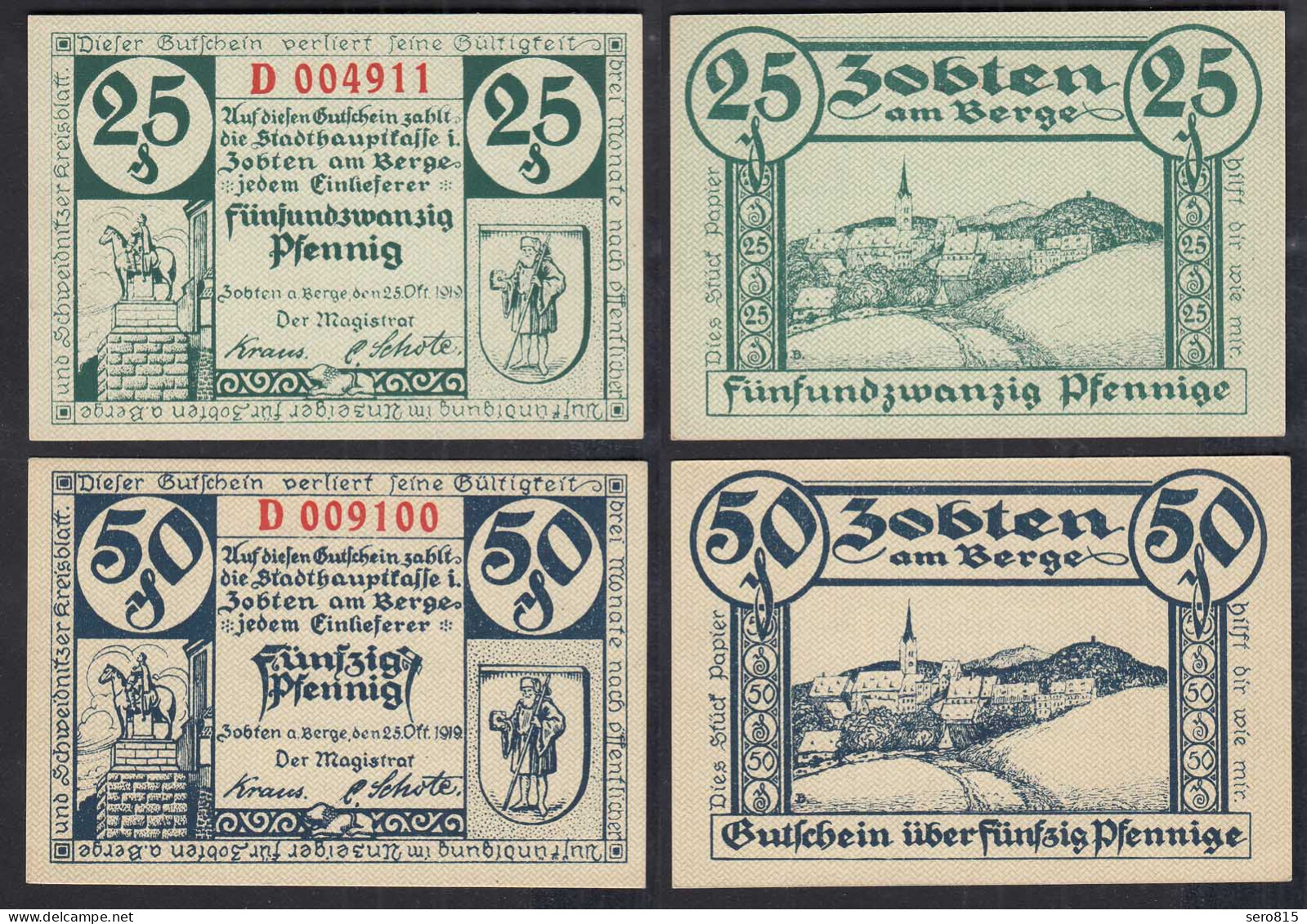 Zobten Am Berge 25 + 50 Pfennig Notgeld 1919    (31829 - Autres & Non Classés