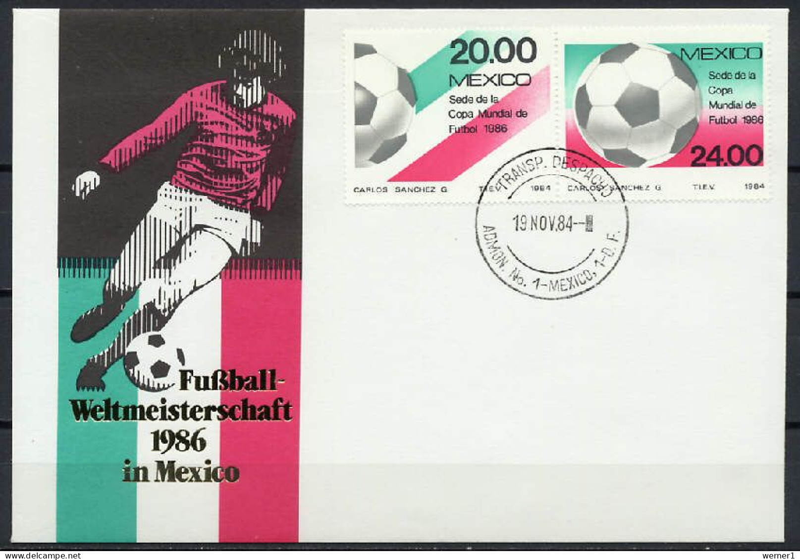 Mexico 1984 Football Soccer World Cup Set Of 2 On FDC - 1986 – Mexique