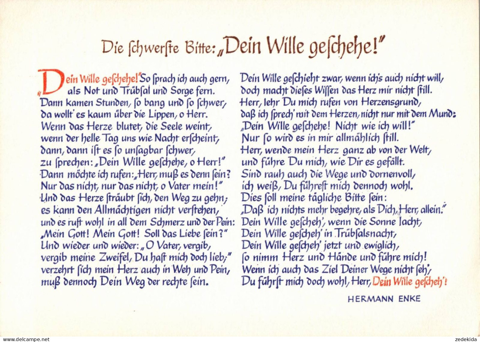 H2023 - Hermann Enke Spruchkarte - Dein Wille - Schäfer Verlag DDR - Andere & Zonder Classificatie