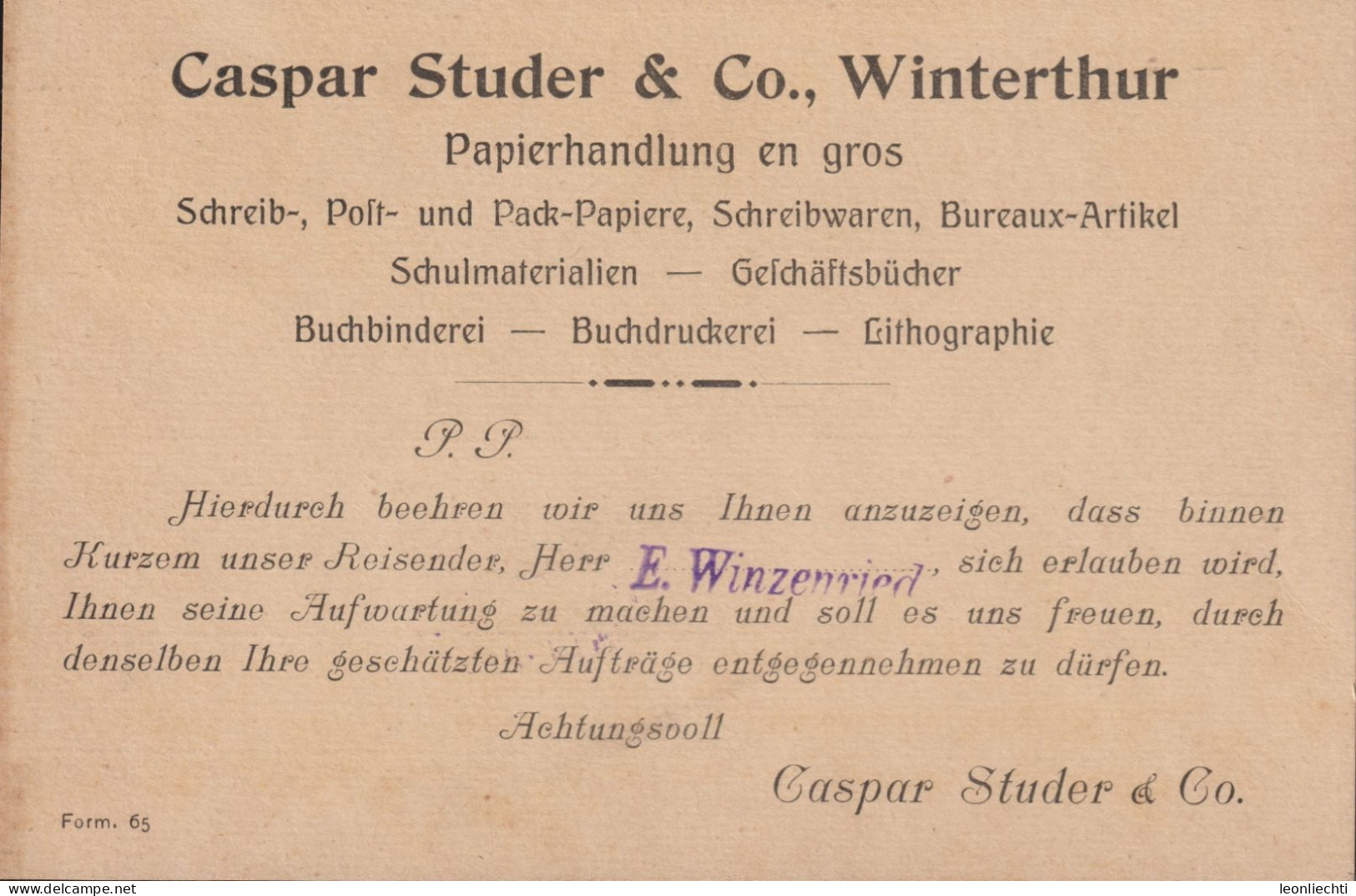 1906/7 Schweiz Geschäftskarte, Caspar Studer & Co. Zum: 80; Mi: 82 Ziffermuster,ⵙ LIESTAL - Brieven En Documenten