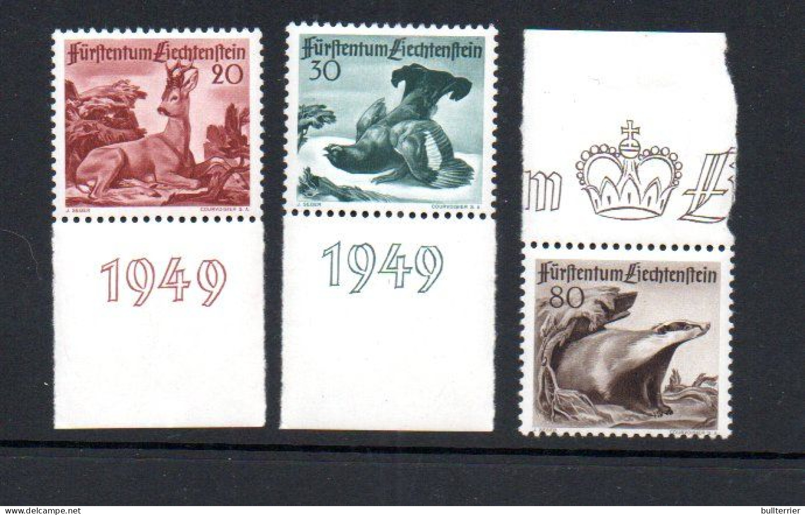 WILDLIFE - LIECHTENSTEIN - 1949 - FAUNA SET OF 3 MINT HINGED PREVIOUSLY SG CAT £93+ - Other & Unclassified