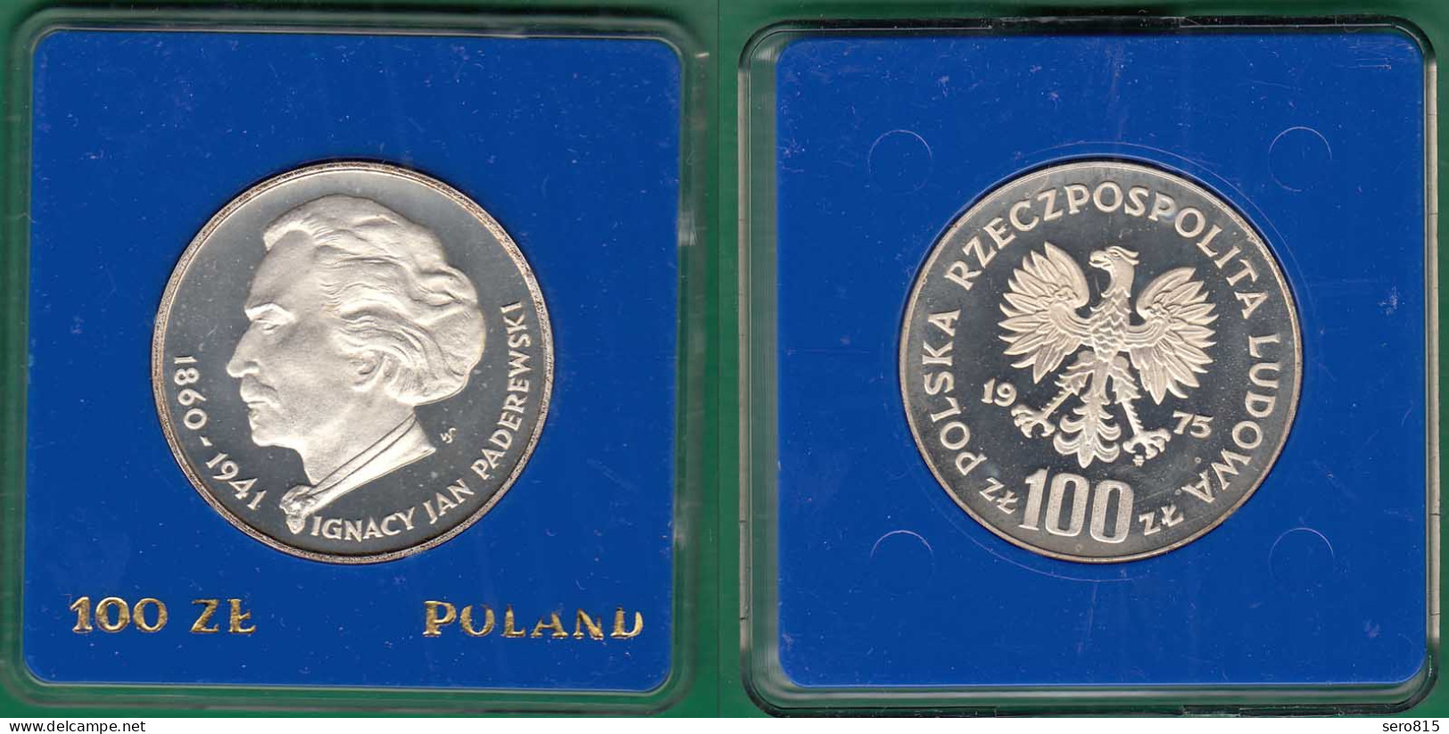 Polen - Poland 100 ZLOTYCH 1975 Ignacy Jan Paderewski PP SILBER    (32611 - Pologne
