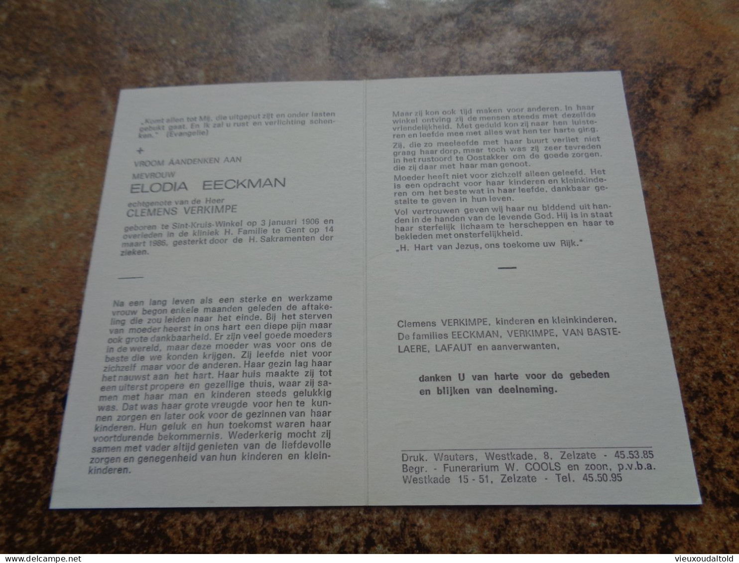 Doodsprentje/Bidprentje  ELODIA EECKMAN   St Kruis Winkel 1906-1986 Gent  (Echtg Clemens VERKIMPE) - Religion & Esotérisme