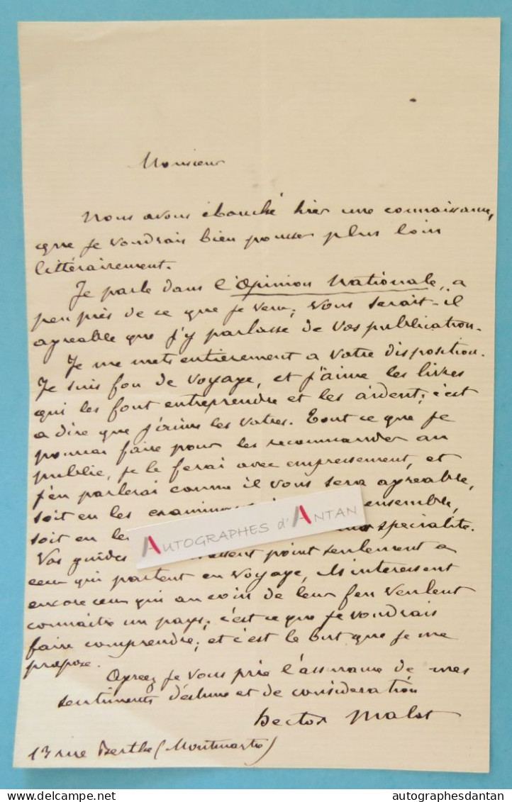 ● L.A.S Hector MALOT à Augustin DELOYE Musée Calvet Avignon Lettre écrite De Montmartre Rue Bethe - Né La Bouille - Ecrivains