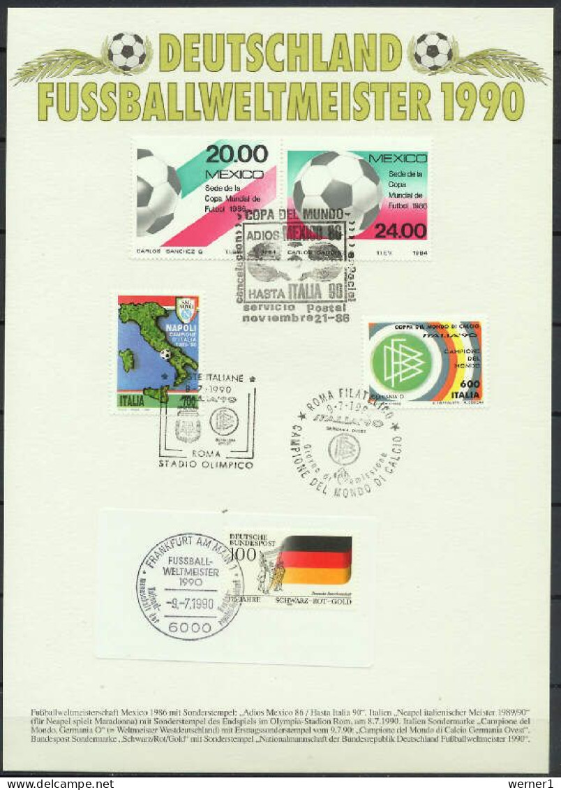 Mexico/Italy/Germany 1986/1990 Football Soccer World Cup Commemorative Print Germany World Champion - 1990 – Italia