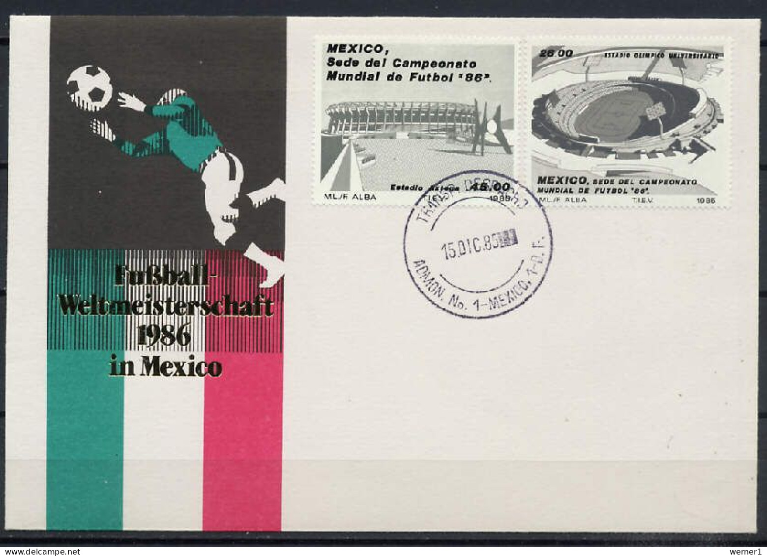 Mexico 1985 Football Soccer World Cup Set Of 2 On FDC - 1986 – Mexique