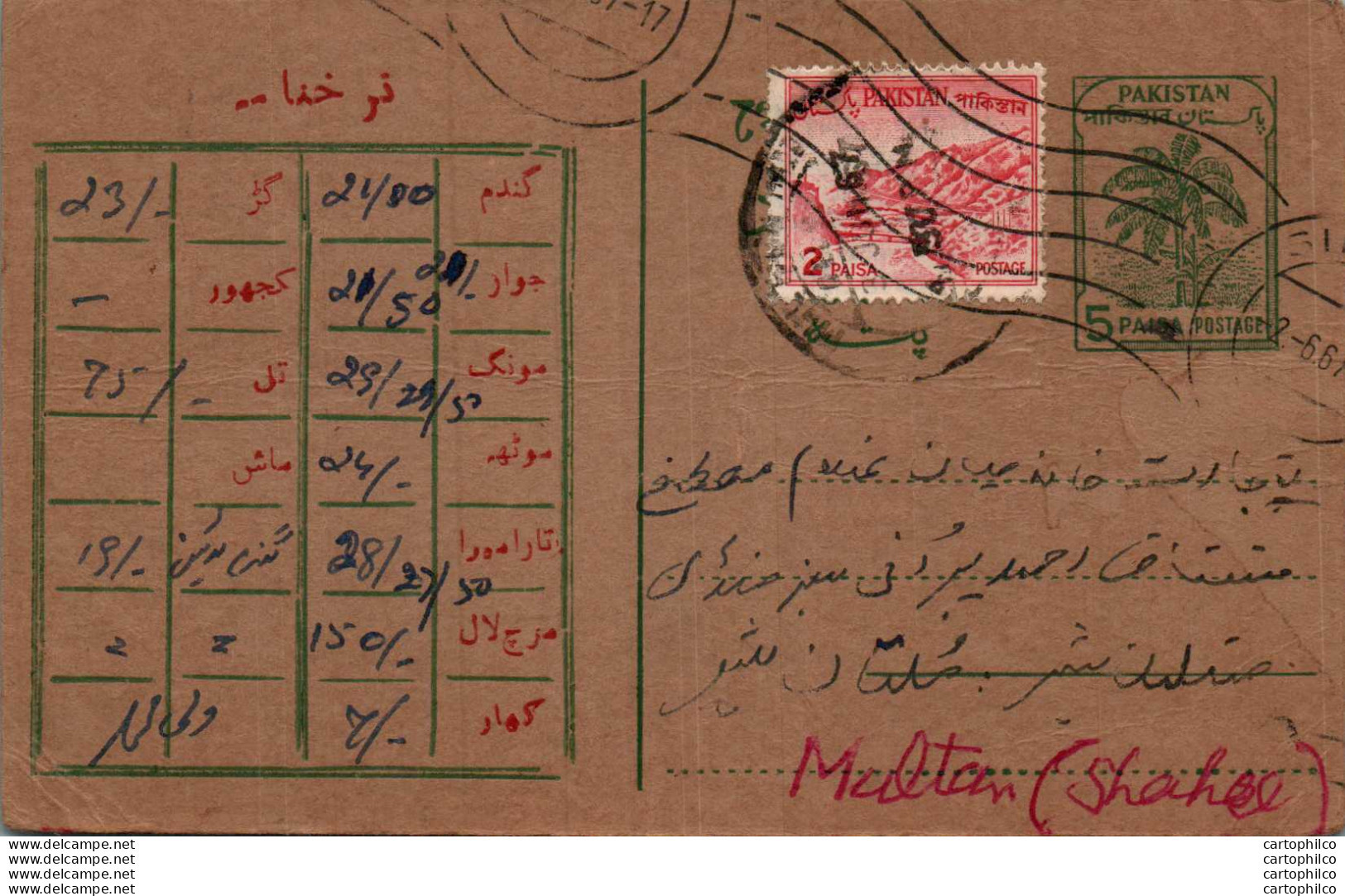 Pakistan Postal Stationery 5p Tree To Multan Baluchistan Muslim Store Sibi - Pakistan