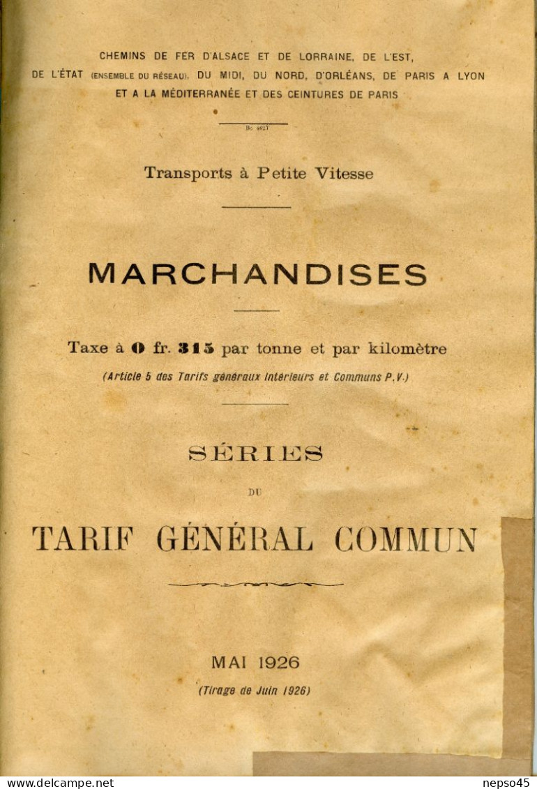 Instructions Générales.1926.Transport à Petite Vitesse.Chemins De Fer.Alsace-Lorraine.de L'Est.d'Etat.du Midi.du No - Spoorweg