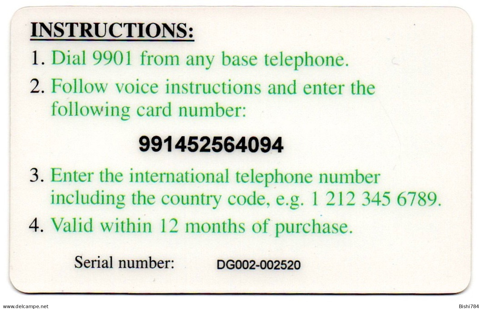 Diego Garcia - 1st Series Remote Card (GREEN) - $30 - Diego-Garcia