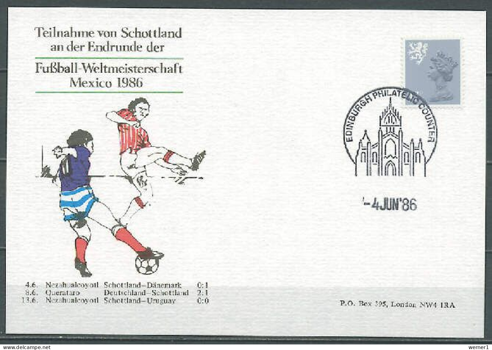 Scotland 1986 Football Soccer World Cup Commemorative Postcard With Results Of The Scottish Team - 1986 – México