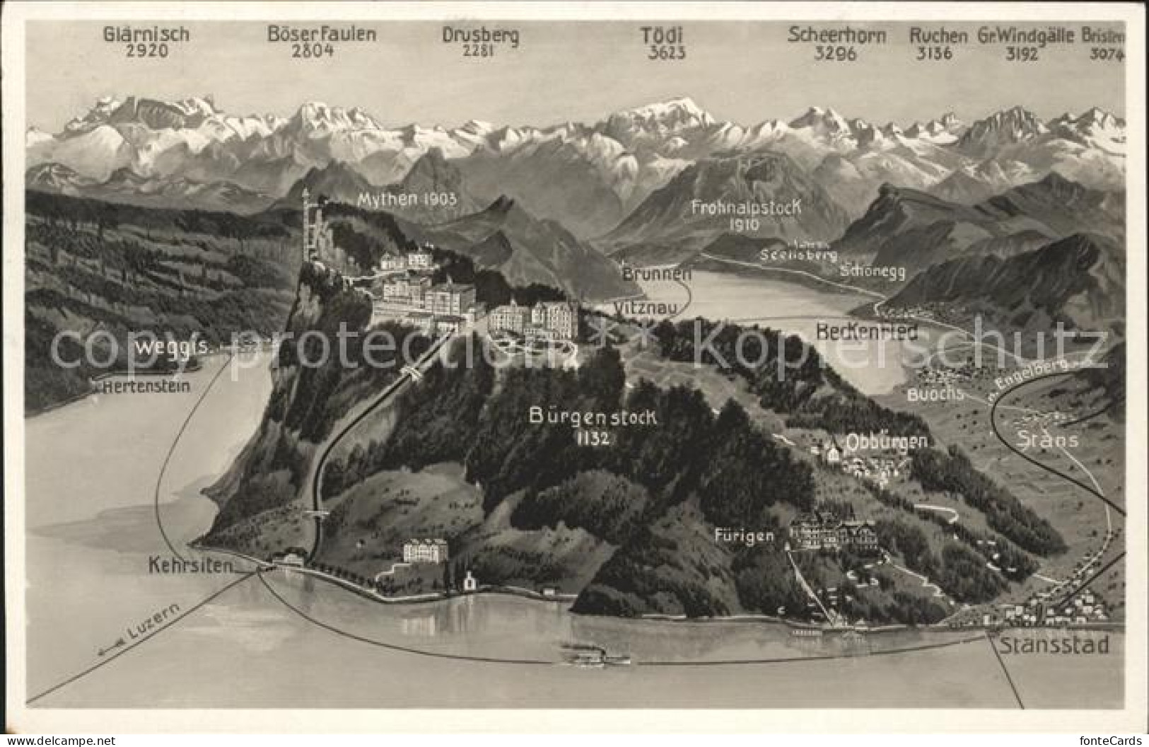 11728862 Buergenstock Und Umgebung Panoramakarte Buergenstock - Other & Unclassified