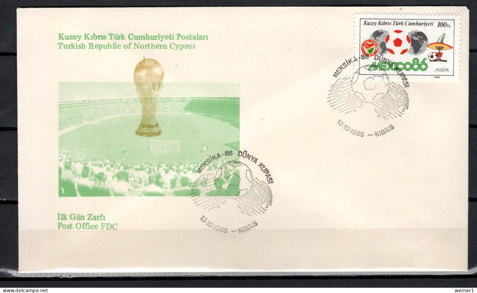 Turkish Cyprus 1986 Football Soccer World Cup Stamp On FDC - 1986 – Mexico