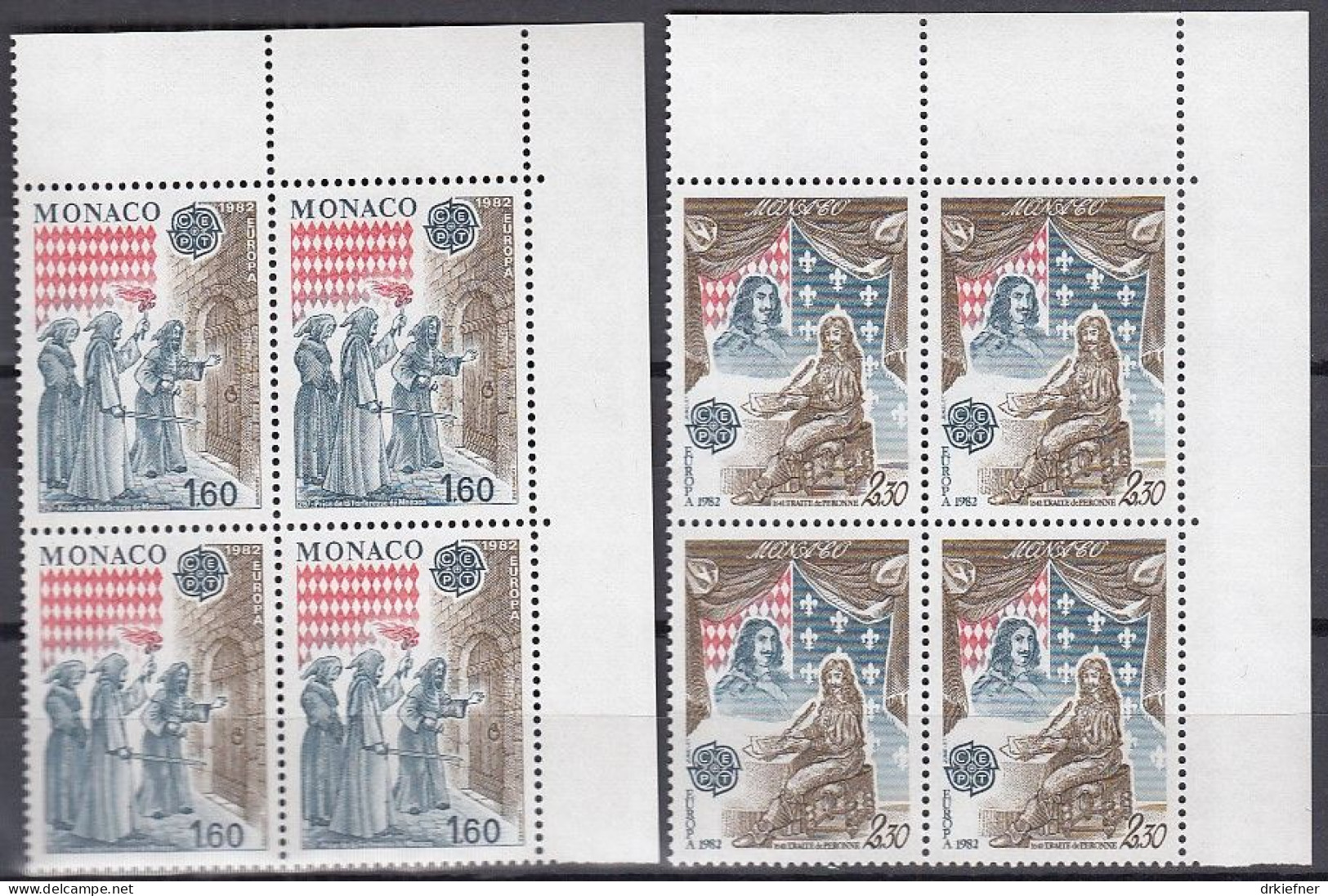 MONACO  1526-1527, 4erBlock Eckrand, Postfrisch **, Europa CEPT:Historische Ereignisse, 1982 - Unused Stamps