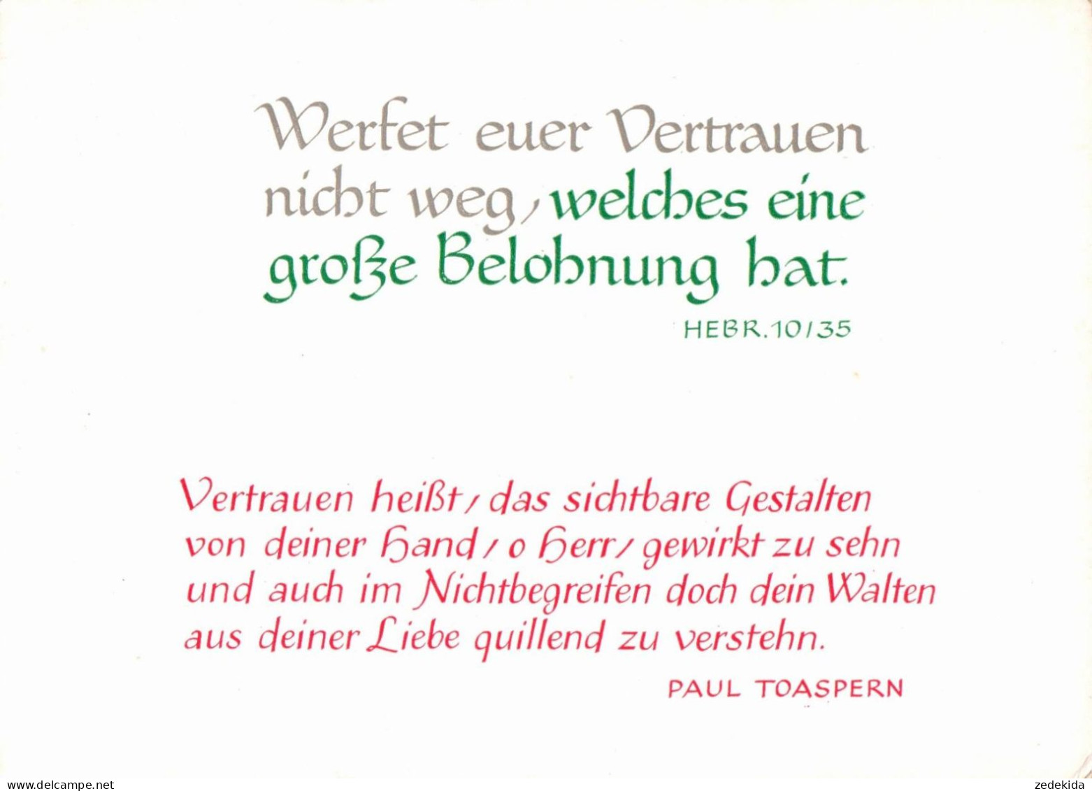 H2043 - Hebräer Spruchkarte - Paul Toaspern - Vertrauen Lohn - Verlag Schäfer DDR - Other & Unclassified
