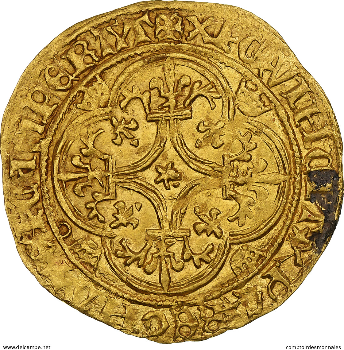 France, Charles VI, Écu D'or à La Couronne, Saint-Lô, 5ème émission, Or, TTB - 1380-1422 Charles VI Le Fol