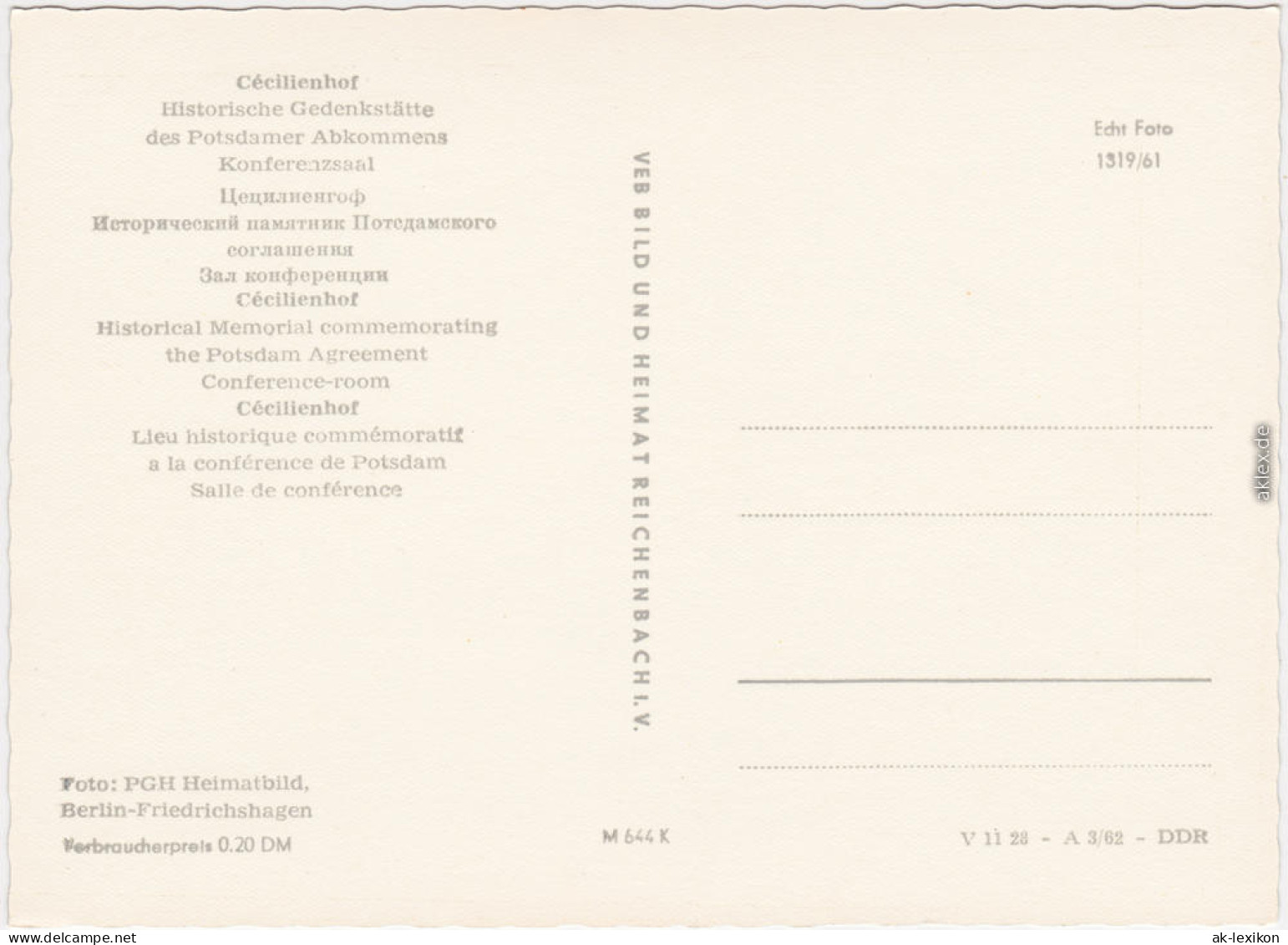 Potsdam Cecilienhof: Hist. Gedenkstättte Des Potsdamer Abkommens 1962  - Potsdam