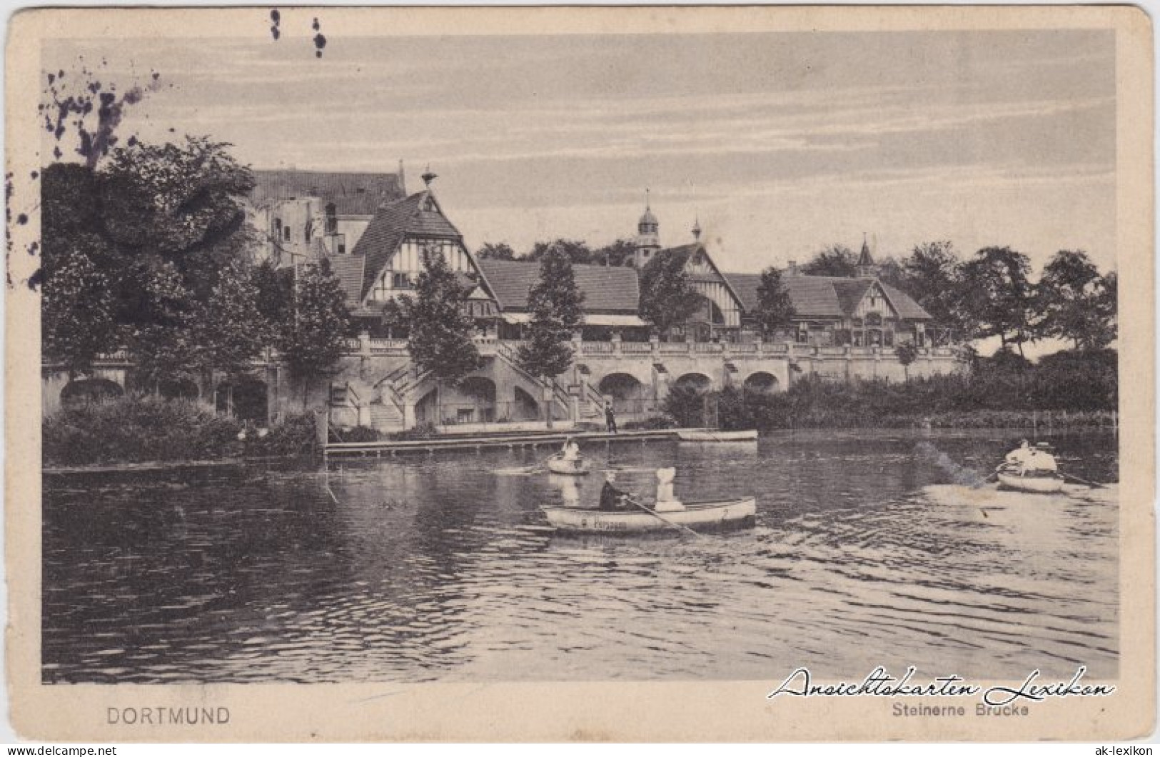 Ansichtskarte Hörde-Dortmund Steinerne Brücke - Paddelboote 1914  - Dortmund