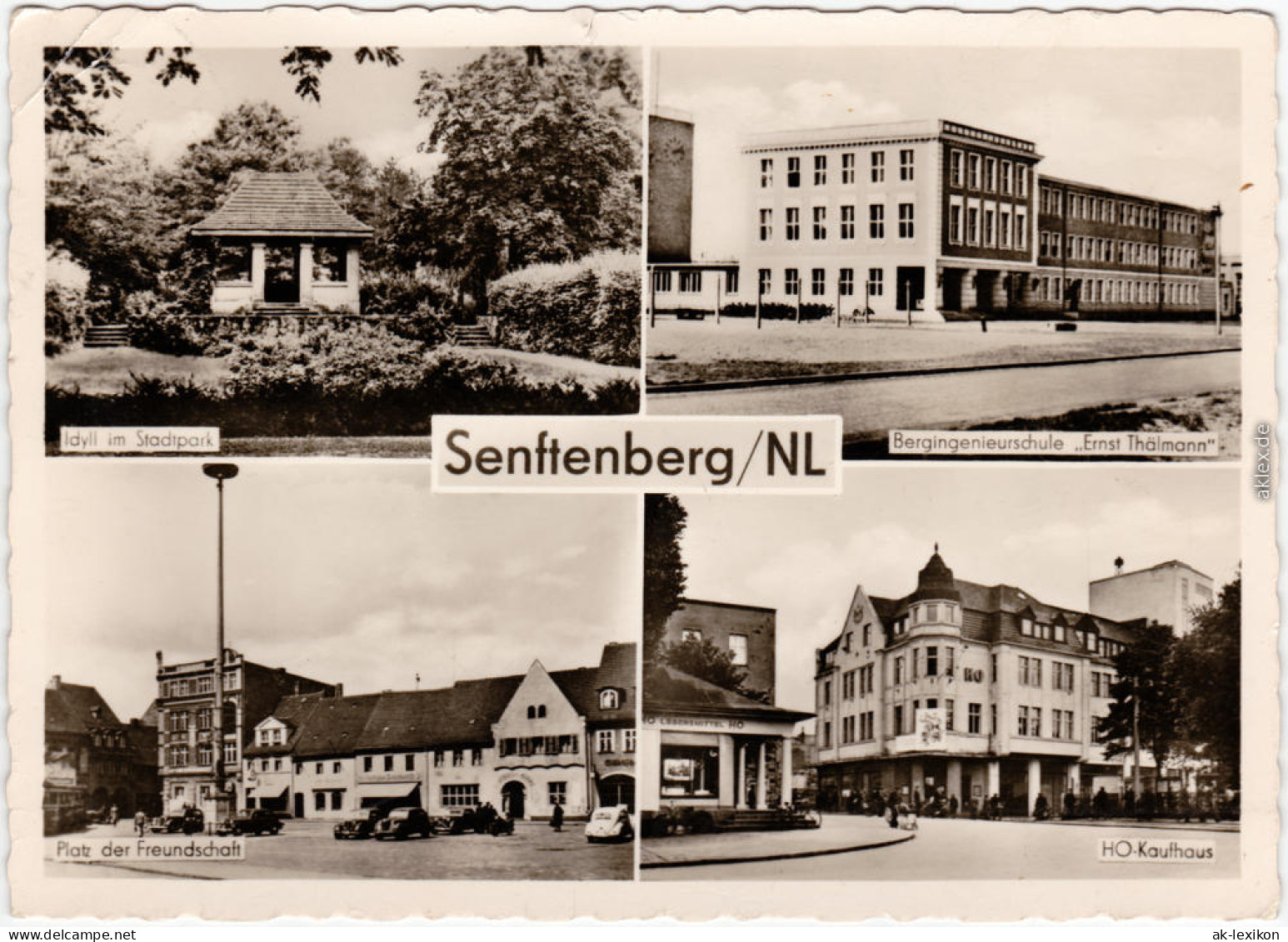 Senftenberg (Niederlausitz) Stadtpark, Bergingenieurschule, HO-Kaufhaus, 1958 - Senftenberg