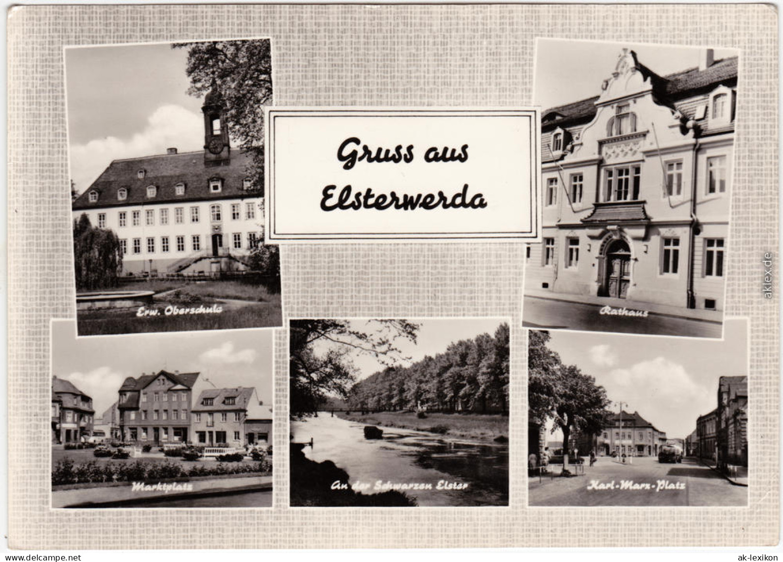 Elsterwerda Oberschule, Rathaus, Markt, Schwarze Elster, Karl-Marx-Platz 1967 - Elsterwerda