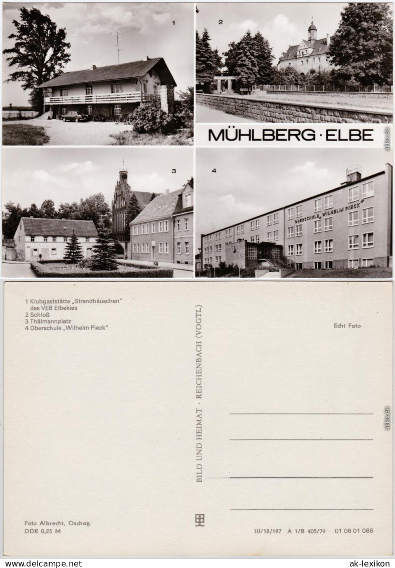 Mühlberg Elbe   Gaststätte, Schloss, Thälmannplatz, Oberschule 1979 - Muehlberg