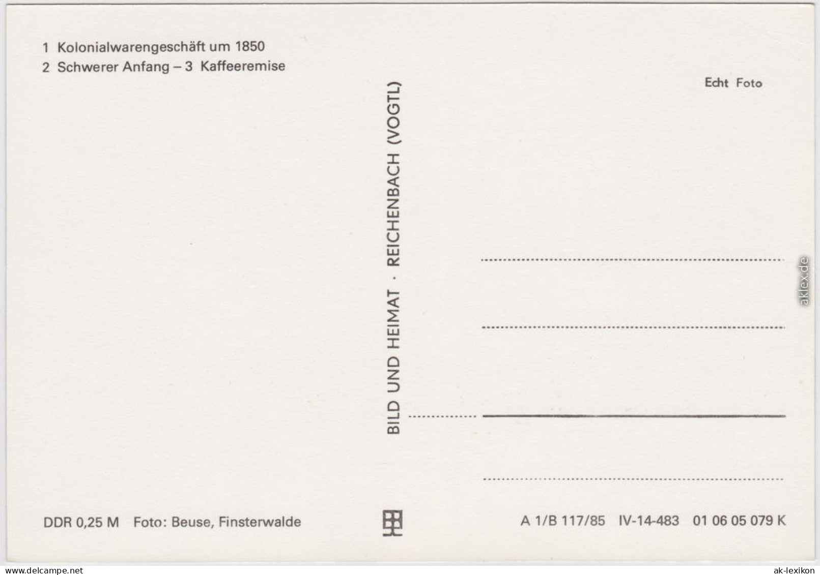 Finsterwalde  Kolonialwarengeschäft Um 1850, Schwerer Anfang, Kaffeeremise 1985 - Finsterwalde