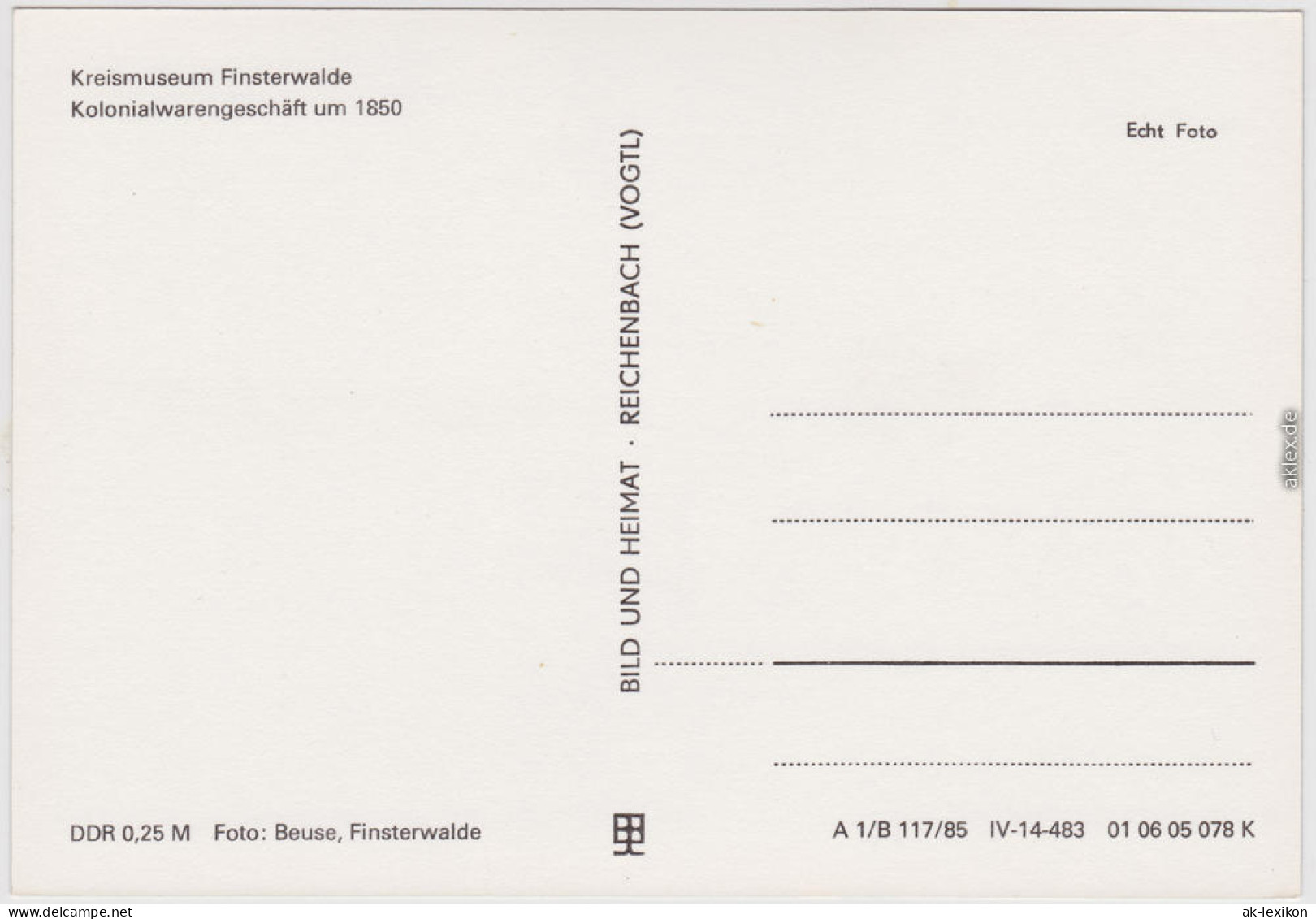 Foto Ansichtskarte Finsterwalde  Kreismuseum Kolonialwarengeschäft Um 1850 1985 - Finsterwalde