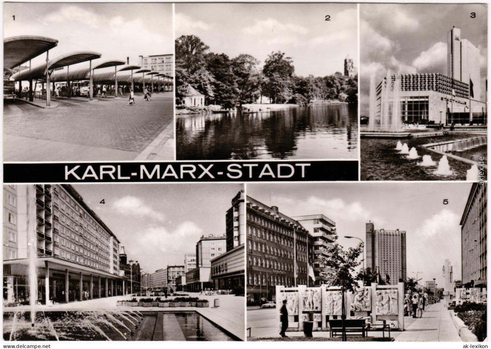 Chemnitz Karl-Marx-Stadt Omnibusbahnhof Stadthalle, Schloßteich, Rosenhof  1978 - Chemnitz