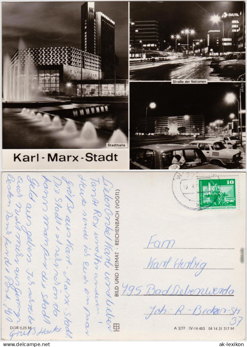 Chemnitz Karl-Marx-Stadt Stadthalle, Straße Der Nationen Bei Nacht 1977 - Chemnitz
