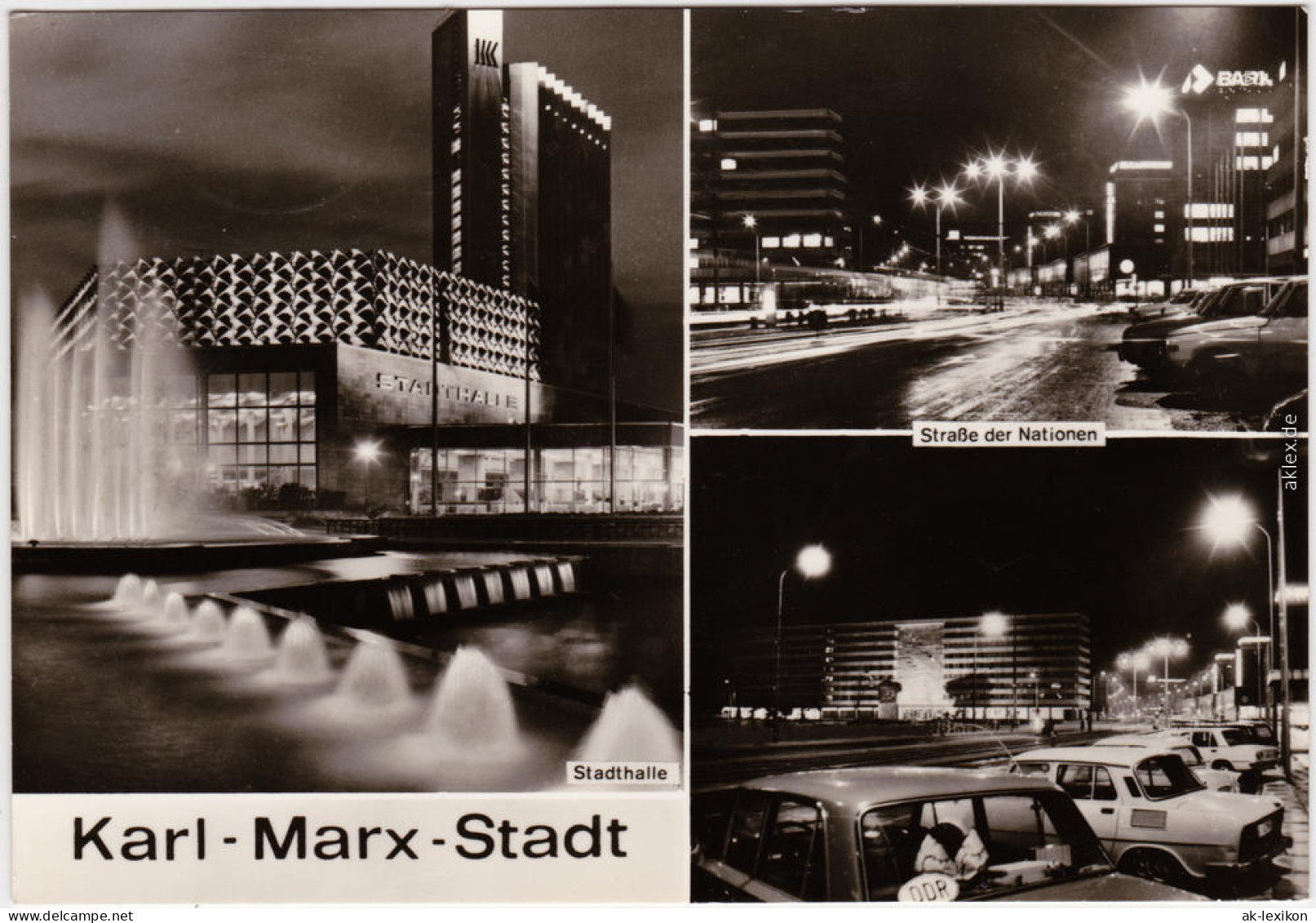 Chemnitz Karl-Marx-Stadt Stadthalle, Straße Der Nationen Bei Nacht 1977 - Chemnitz