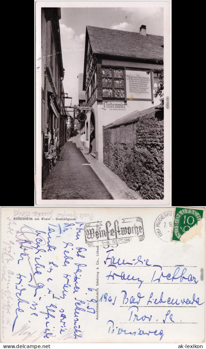 Ansichtskarte Rüdesheim (Rhein) Drosselgasse 1957 - Rüdesheim A. Rh.