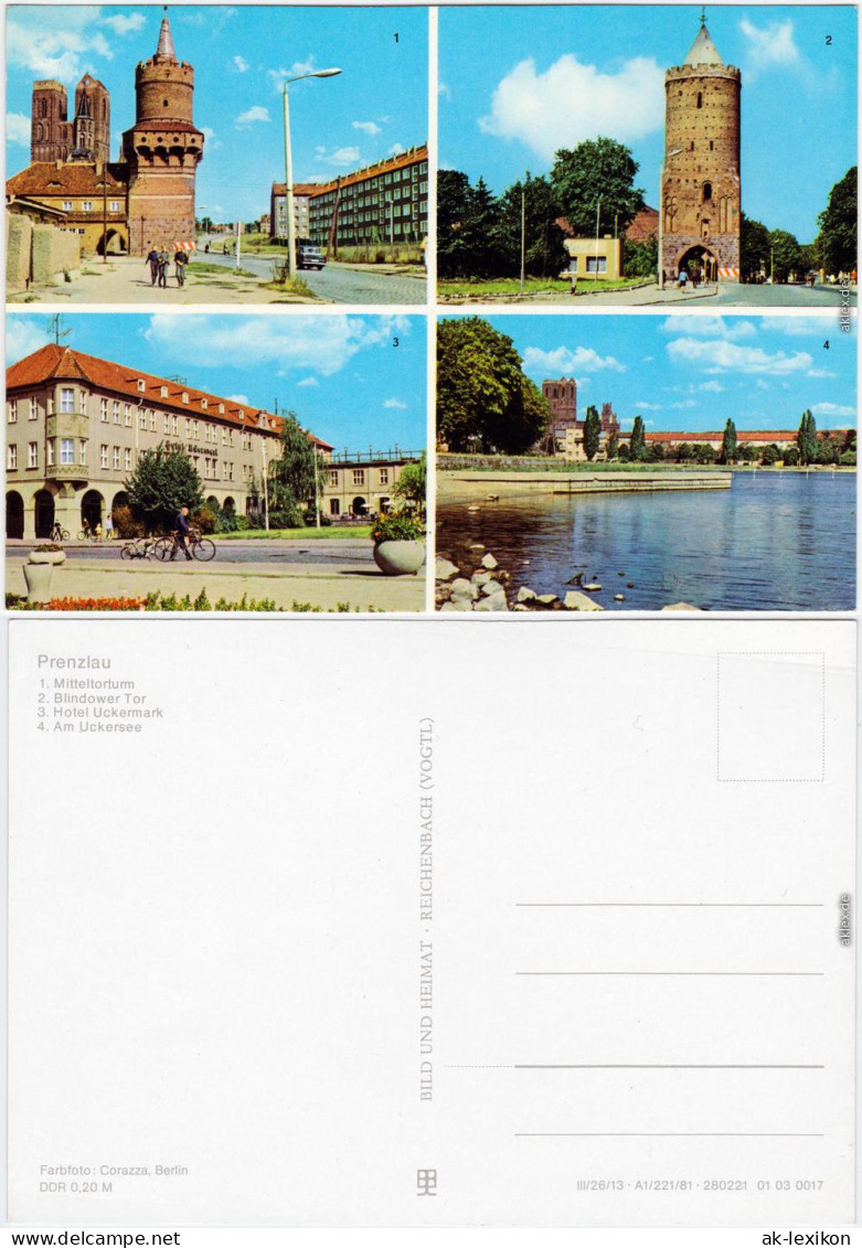 Prenzlau Ansichten: Mitteltorturm, Blindower Tor, Hotel, Am Uckersee 1981 - Prenzlau