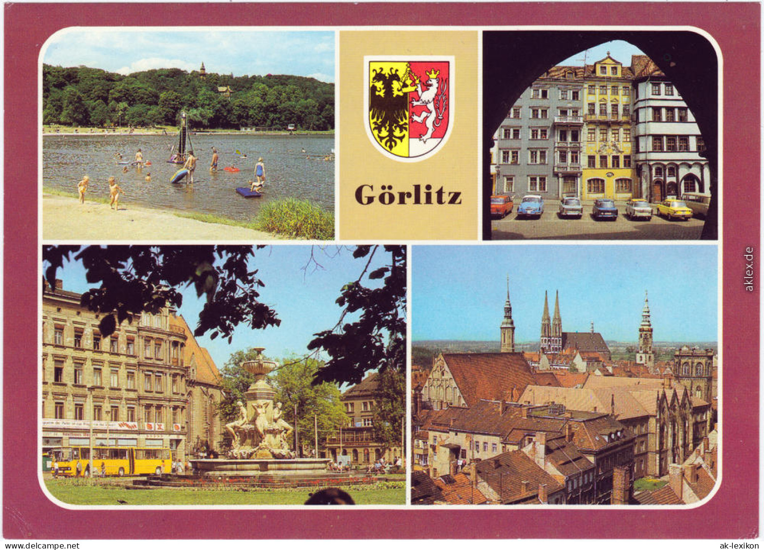 Ansichtskarte Görlitz Zgorzelec Volksbad, Häuser Der "Zeile" Zierbrunnen  1987 - Görlitz