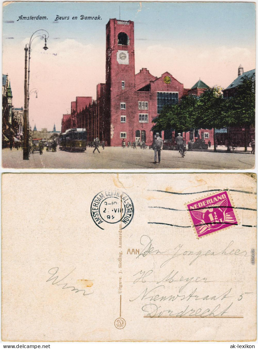 Vintage Postcard Amsterdam Amsterdam Beurs En Damrak 1929 - Andere & Zonder Classificatie